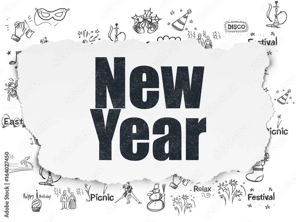 Entertainment, concept: New Year on Torn Paper background Entertainment, concept: New Year on Torn Paper background