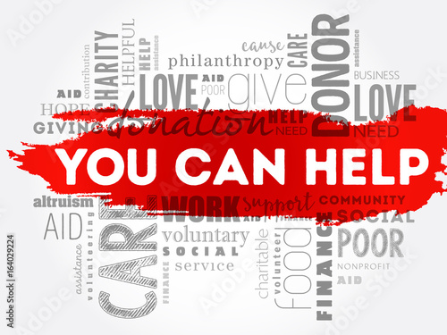 You can help word cloud collage, business concept background