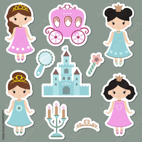 Collection of cute princess stickers.