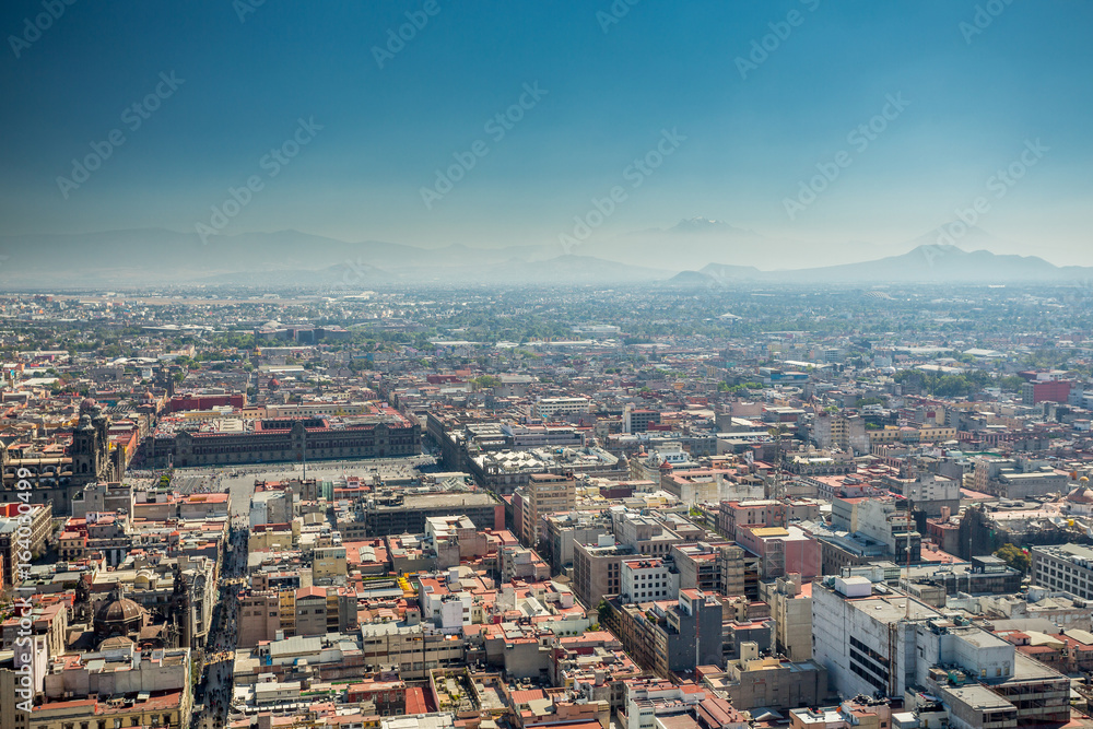Mexico City skyline aerial view.