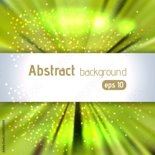 Background with green light rays. Abstract background. Vector illustration