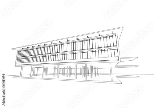 commercial building structure architecture abstract drawing, 3d illustration vector
