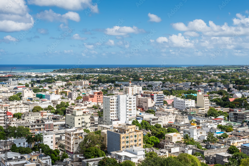 Port Louis Skyline - viewed from the fort Adelaide along the Indian Ocean in Mauritius capital city