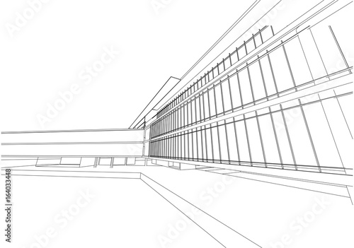 commercial building structure architecture abstract drawing, 3d illustration vector