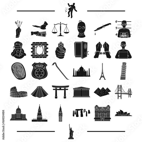 law, Bank, police and other web icon in black style. travel, history, rest, icons in set collection.