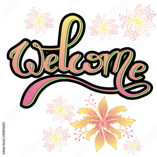 Hand sketched Welcome lettering typography. Hand sketched welcome lettering sign. Hand drawn motivational text. Welcome logotype/badge/icon/logo/banner/tag.