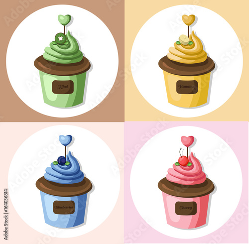 Cupcake muffin set collection Vector illustration dessert. Template icon for ...