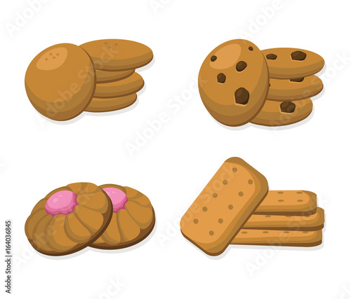 Delicious dessert chocolate cookies set collection vector illustration