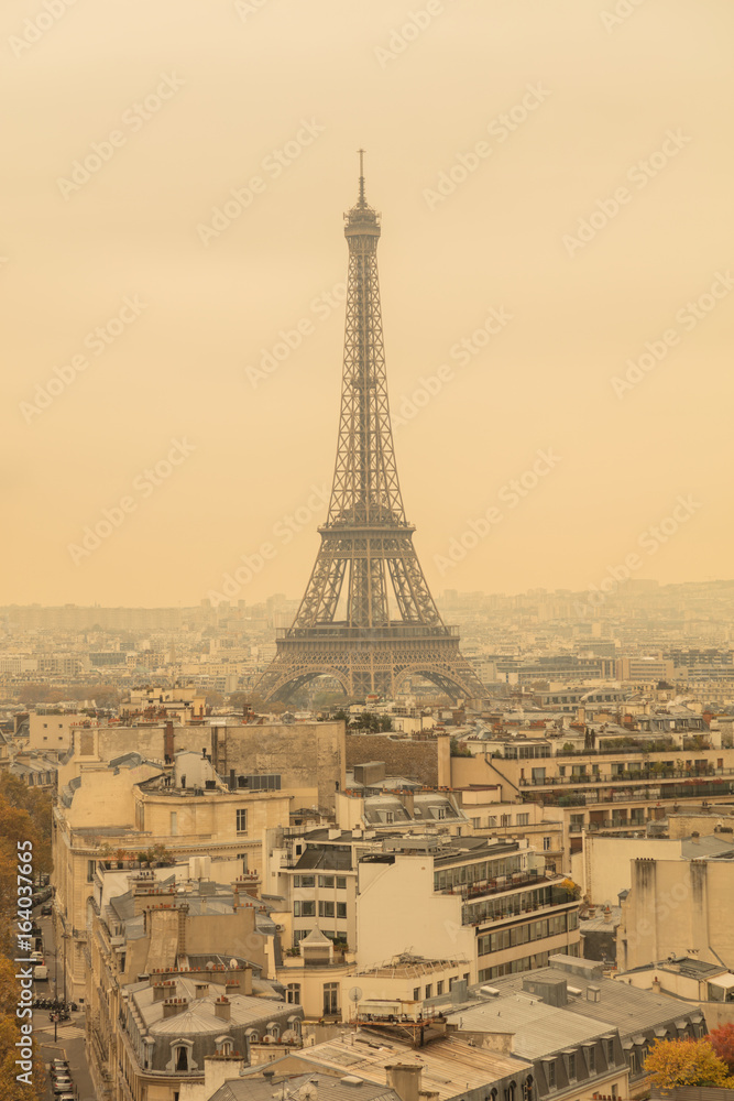 Eiffel tower in Paris, France and city panorama.
