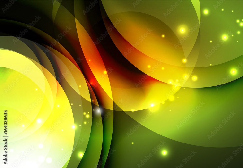 Digital illustration, glowing waves and circles Digital illustration, glowing waves and circles