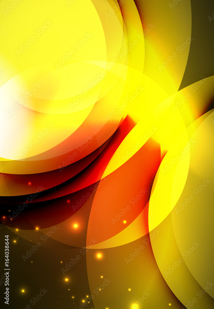 Digital illustration, glowing waves and circles Digital illustration, glowing waves and circles
