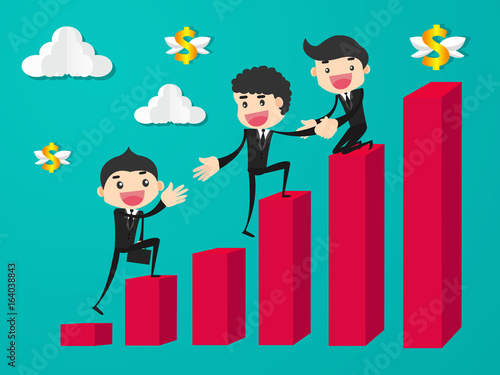 Teamwork businessman climbing bar chart