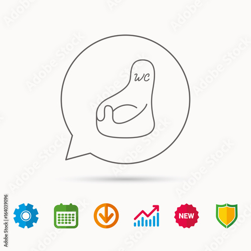 Baby wc icon. Child toilet sign. Washroom or lavatory symbol. Calendar, Graph chart and Cogwheel signs. Download and Shield web icons. Vector