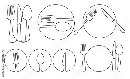 Cultery and plate one line drawing