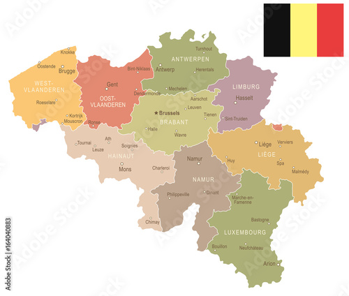 Fotografie, Tablou Belgium - vintage map and flag - illustration
