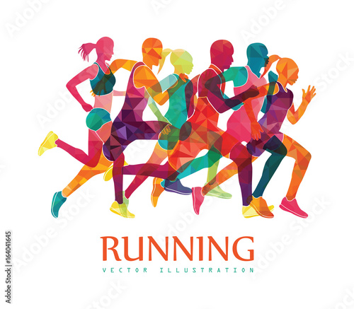Running marathon  people run  colorful poster. Vector illustration