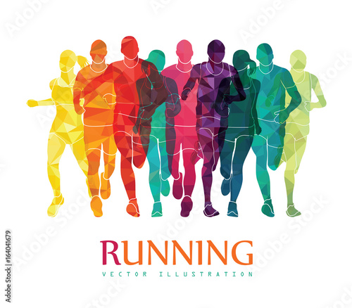 Running marathon, people run, colorful poster. Vector illustration