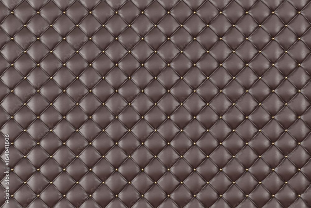 Fototapeta premium Brown Leather Upholstery Sofa Background. Brown Luxury Decoration Sofa. Elegant Brown Leather Texture With Buttons For Pattern and Background. 3D Rendering