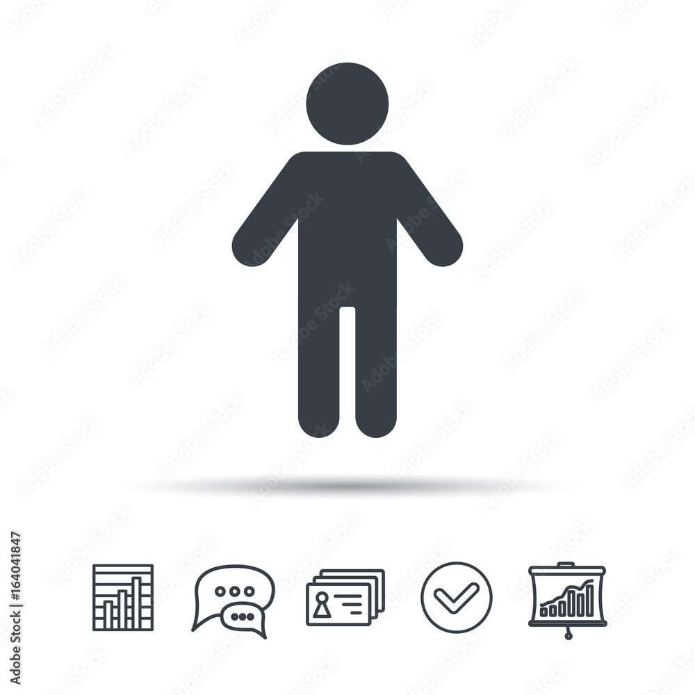 Obraz premium Man icon. Male human symbol. User sign. Chat speech bubble, chart and presentation signs. Contacts and tick web icons. Vector