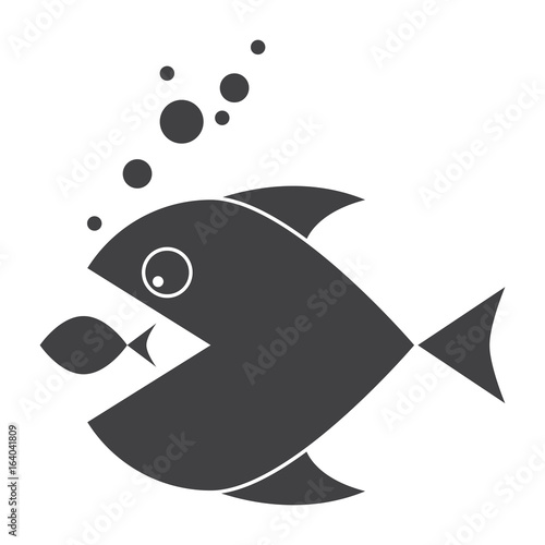 Mergers and acquisitions concept with two fish, vector silhouette