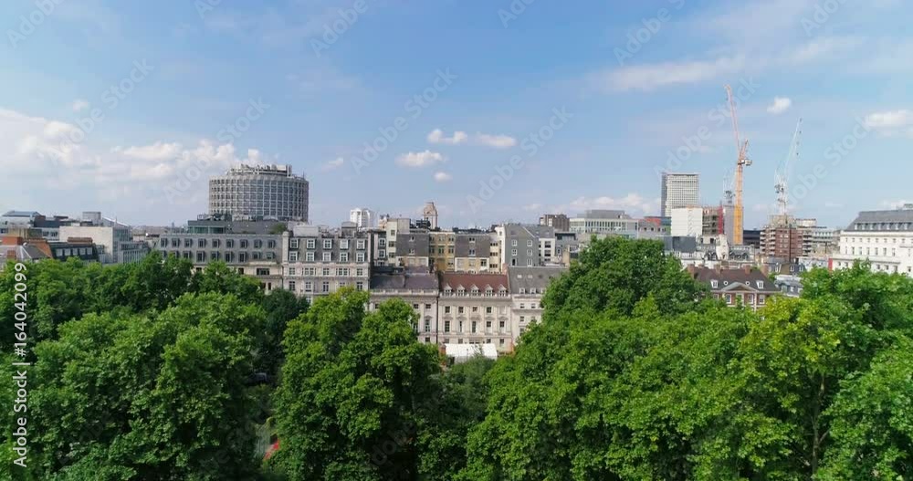 Aerial ascending view of central London from Lincoln's Inn in Holborn