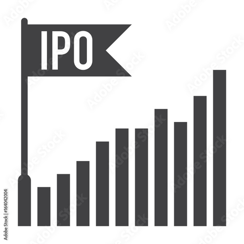 IPO concept with bar chart and flag, vector silhouette