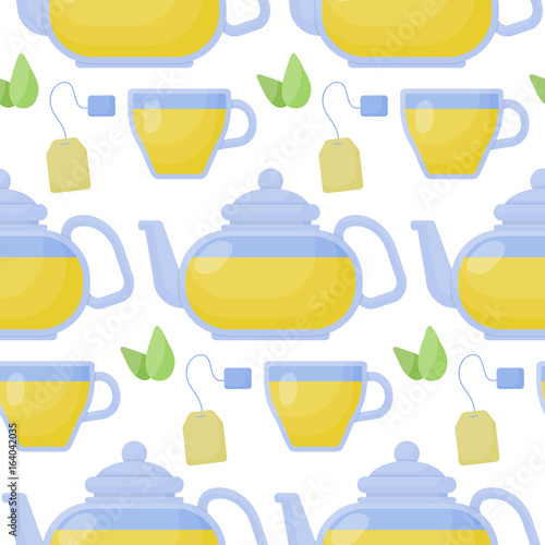 Green tea vector seamless pattern