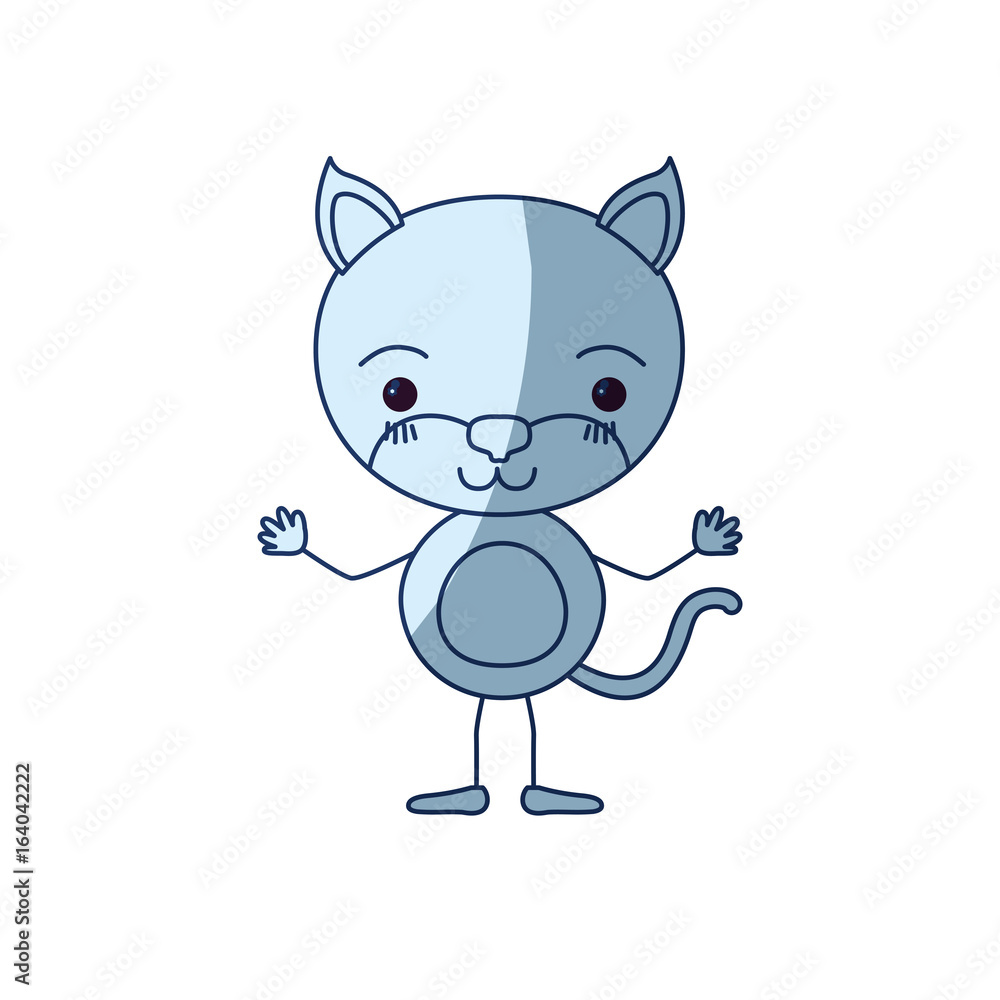 Obraz premium blue color shading silhouette caricature of cute kitten happiness expression vector illustration