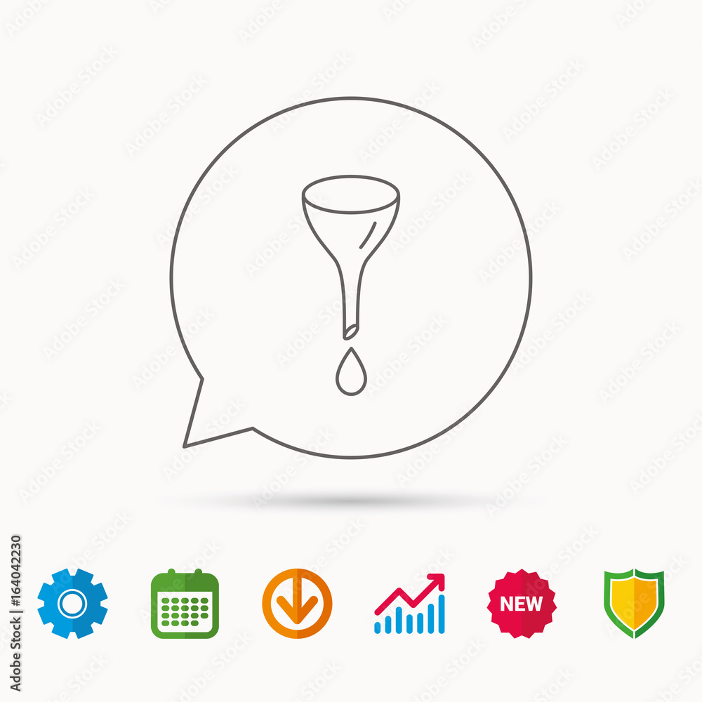 Oil change service icon. Fuel can with drop sign. Calendar, Graph chart and Cogwheel signs. Download and Shield web icons. Vector Oil change service icon. Fuel can with drop sign. Calendar, Graph chart and Cogwheel signs. Download and Shield web icons. Vector