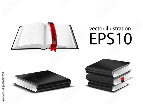 Vector Illustration of black books. Set of open and closed books
