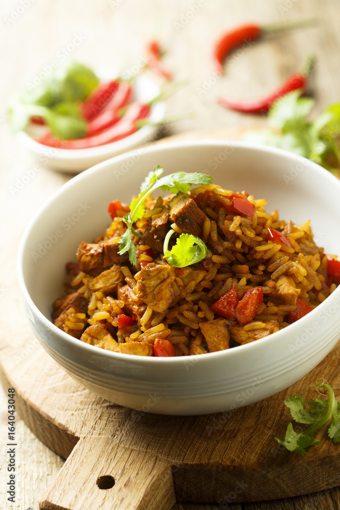 Spiced rice with chicken and vegetables Spiced rice with chicken and vegetables