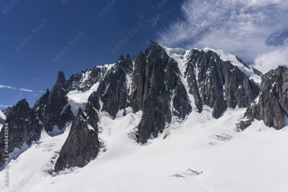 Beautiful scenery of the great mountain peaks in the Mont Blanc massif.