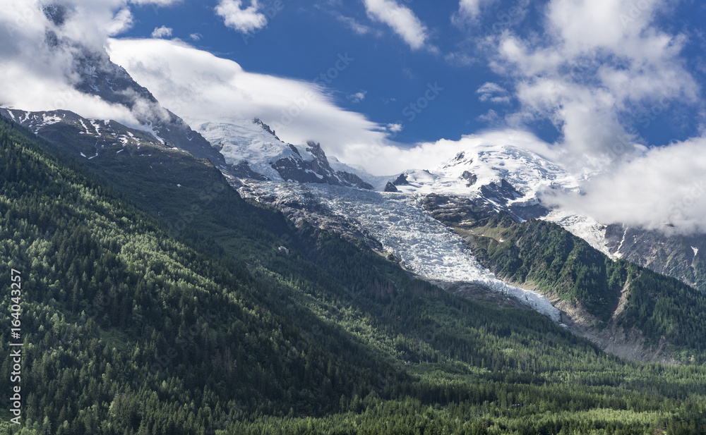 View from Chamonix on the Mont Blanc massif. French Alps View from Chamonix on the Mont Blanc massif. French Alps