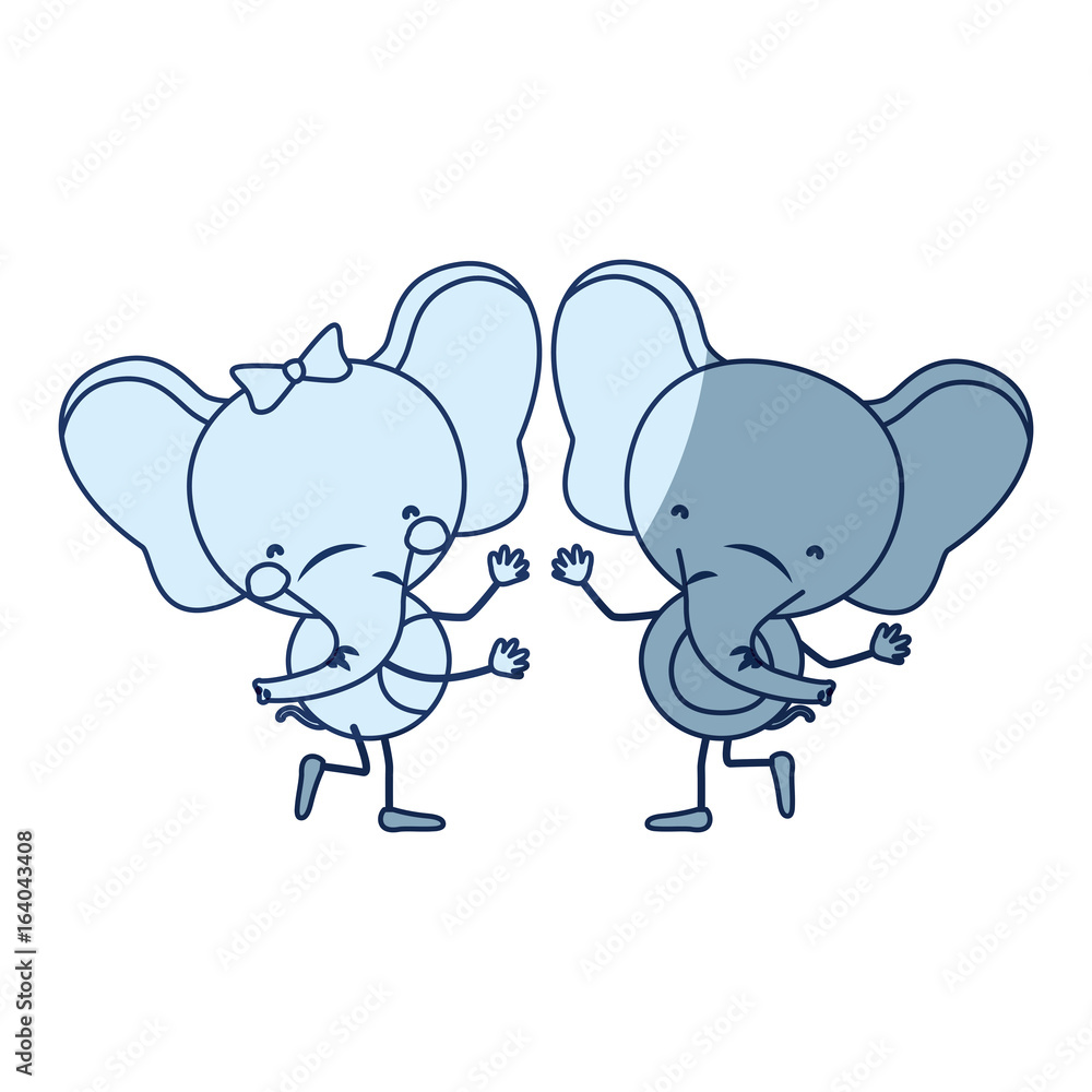 blue color shading silhouette caricature with couple of elephants dancing vector illustration blue color shading silhouette caricature with couple of elephants dancing vector illustration
