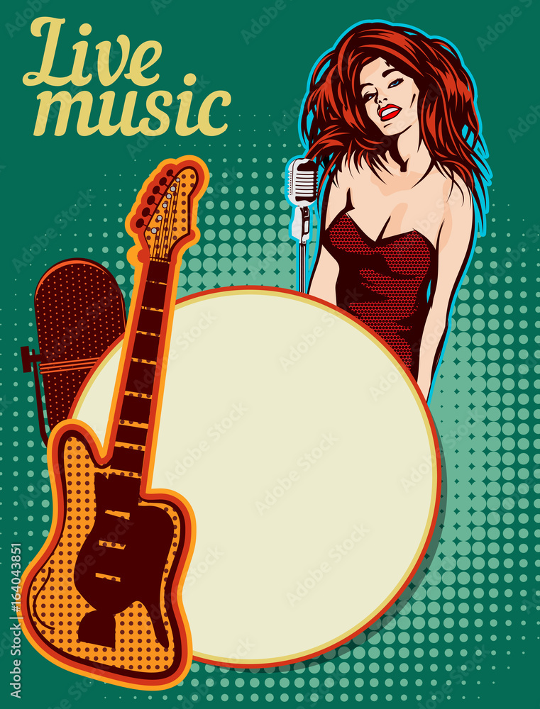 Vector design template, music theme. Guitar and retro microphone Vector design template, music theme. Guitar and retro microphone
