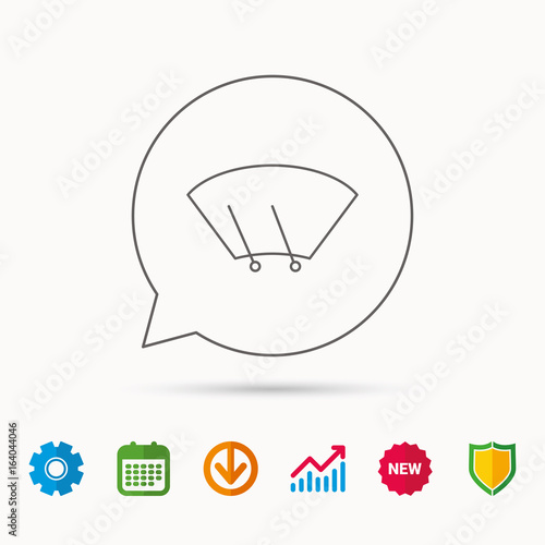 Windscreen wipers icon. Windshield sign. Calendar, Graph chart and Cogwheel signs. Download and Shield web icons. Vector
