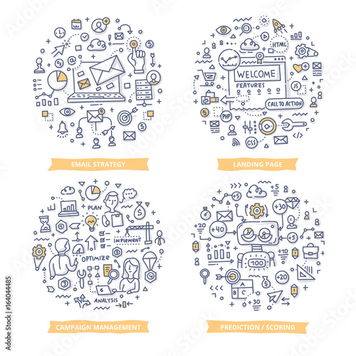 Marketing Automation Doodle Illustrations. Set 1