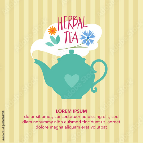 Vintage card with teapot and herbal tea