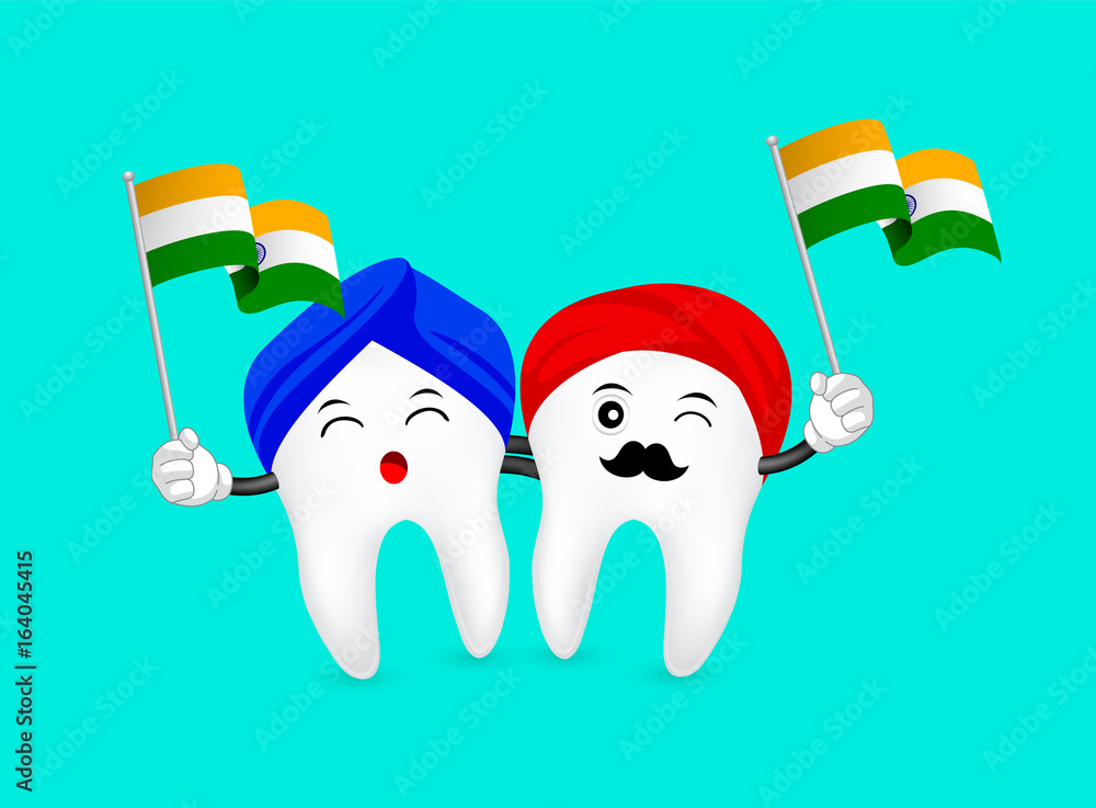Cute cartoon tooth character waving India flag. Happy Independence Day.  Illustration isolated on blue background. Stock Vector | Adobe Stock