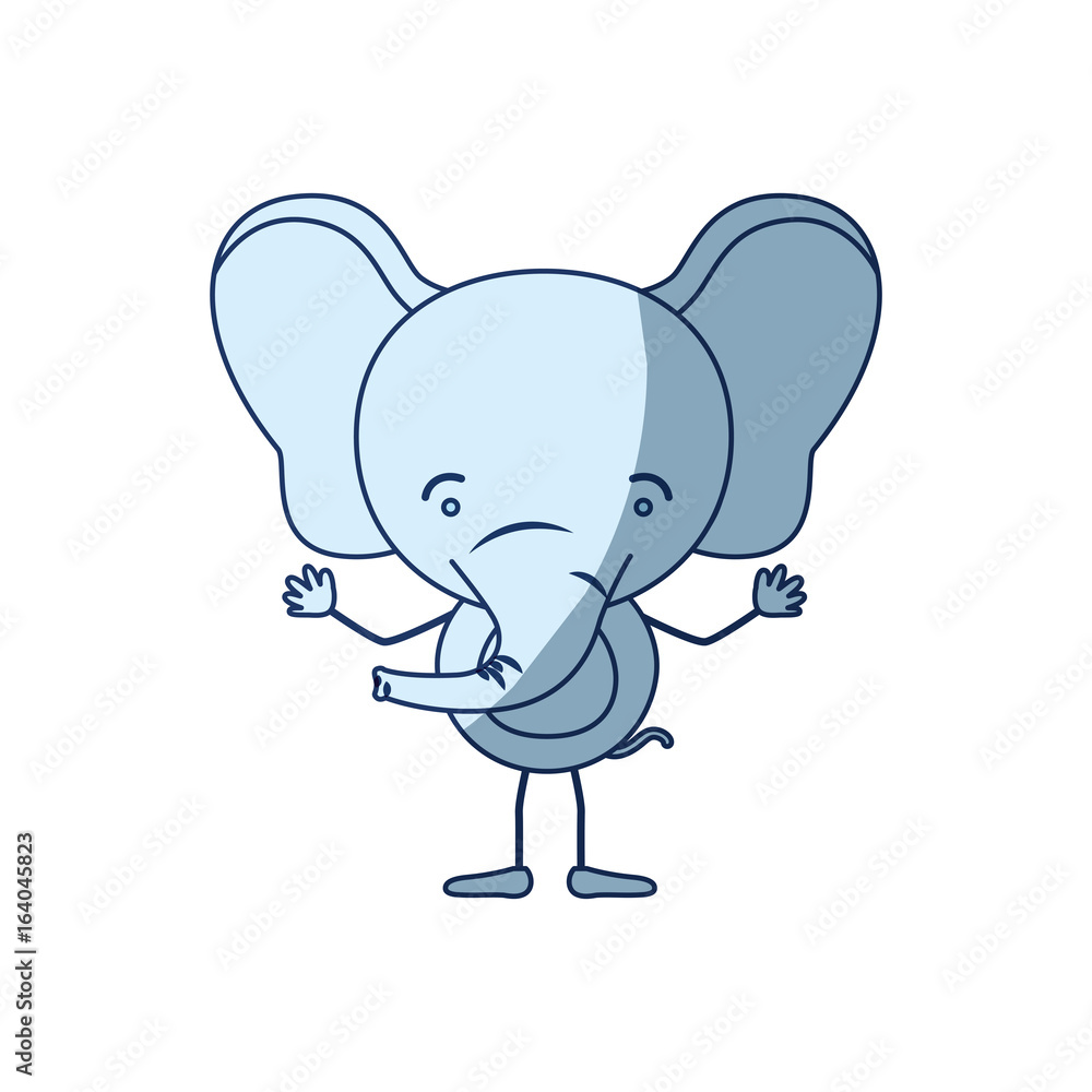 Fototapeta premium blue color shading silhouette caricature of cute elephant happiness expression vector illustration