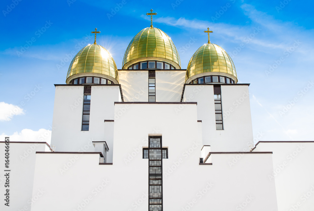 Ukrainian Church against the blue sky. Syhiv, Lviv