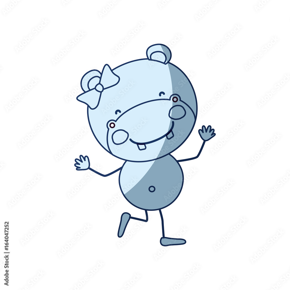 blue color shading silhouette caricature of cute expression female hippo in dance pose with bow lace vector illustration blue color shading silhouette caricature of cute expression female hippo in dance pose with bow lace vector illustration
