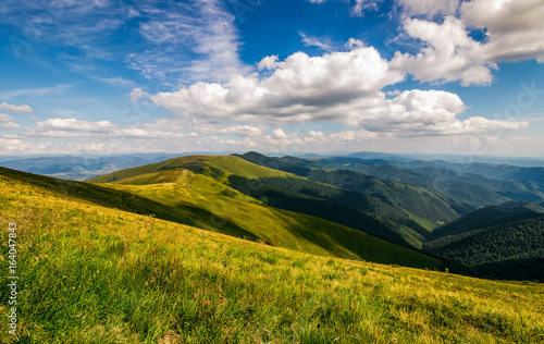 grassy meadow on hillside of mountain ridge