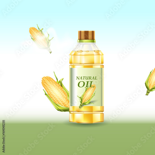Vegetable oil bottle vector isolated with corn