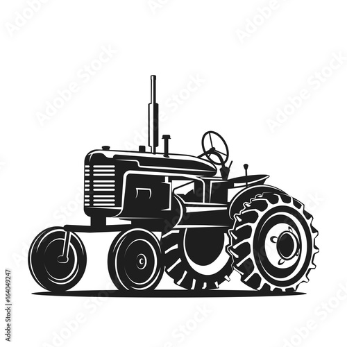 black old tractor silhouette on white background photo