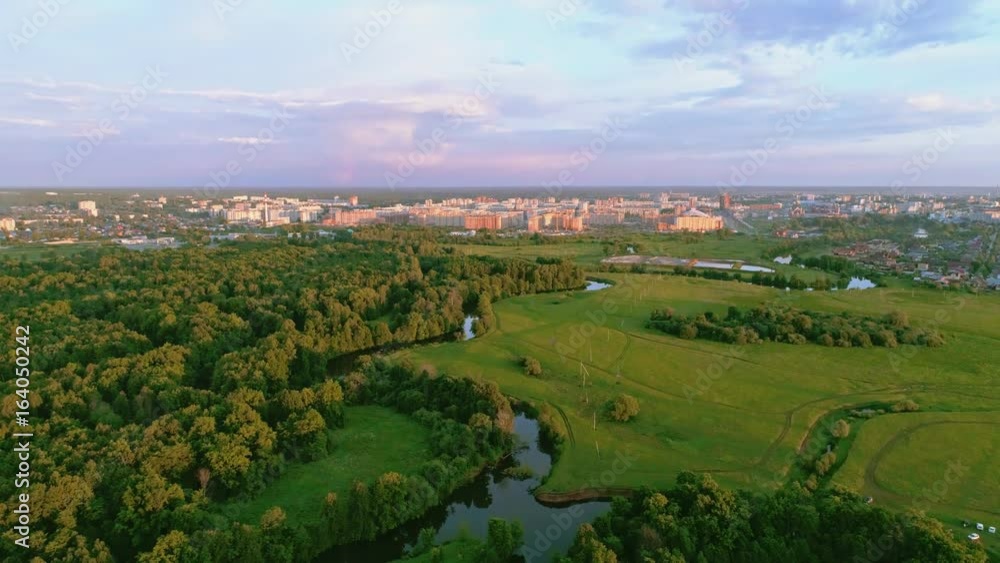 Aerial view. Beautiful landscape next to town Aerial view. Beautiful landscape next to town
