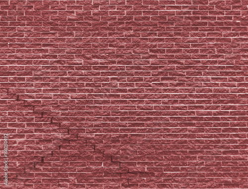 red faded old brick wall background with cracks and white cement