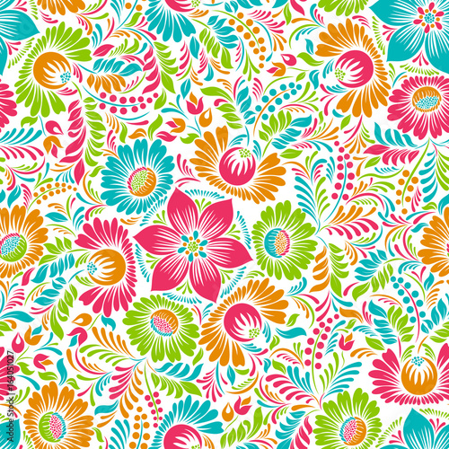 Seamless background with floral patterns. Summer ornament. Vintage Pattern. Elements of flowers and leaves. Vector illustration. Used for wallpaper, printing on the packaging paper, textiles. © natalitovchenko