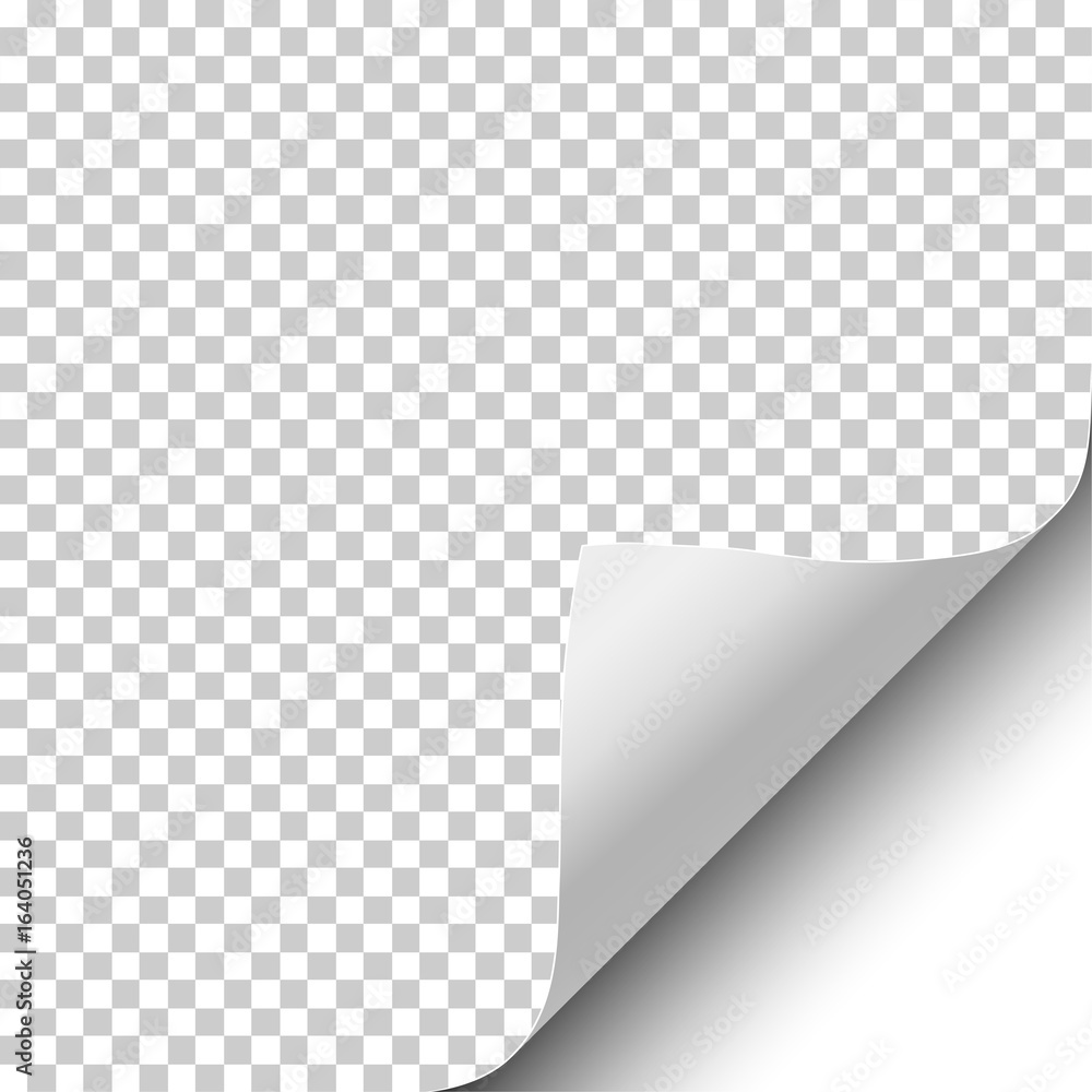 Sheet of transparent paper with curled corner and white background under it. Element with space for text, ad and other aims. Template paper design. Vector illustration. Sheet of transparent paper with curled corner and white background under it. Element with space for text, ad and other aims. Template paper design. Vector illustration.