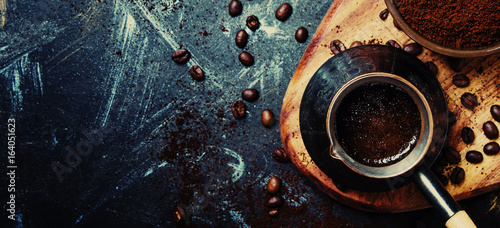 Food coffee background, banner, top view
